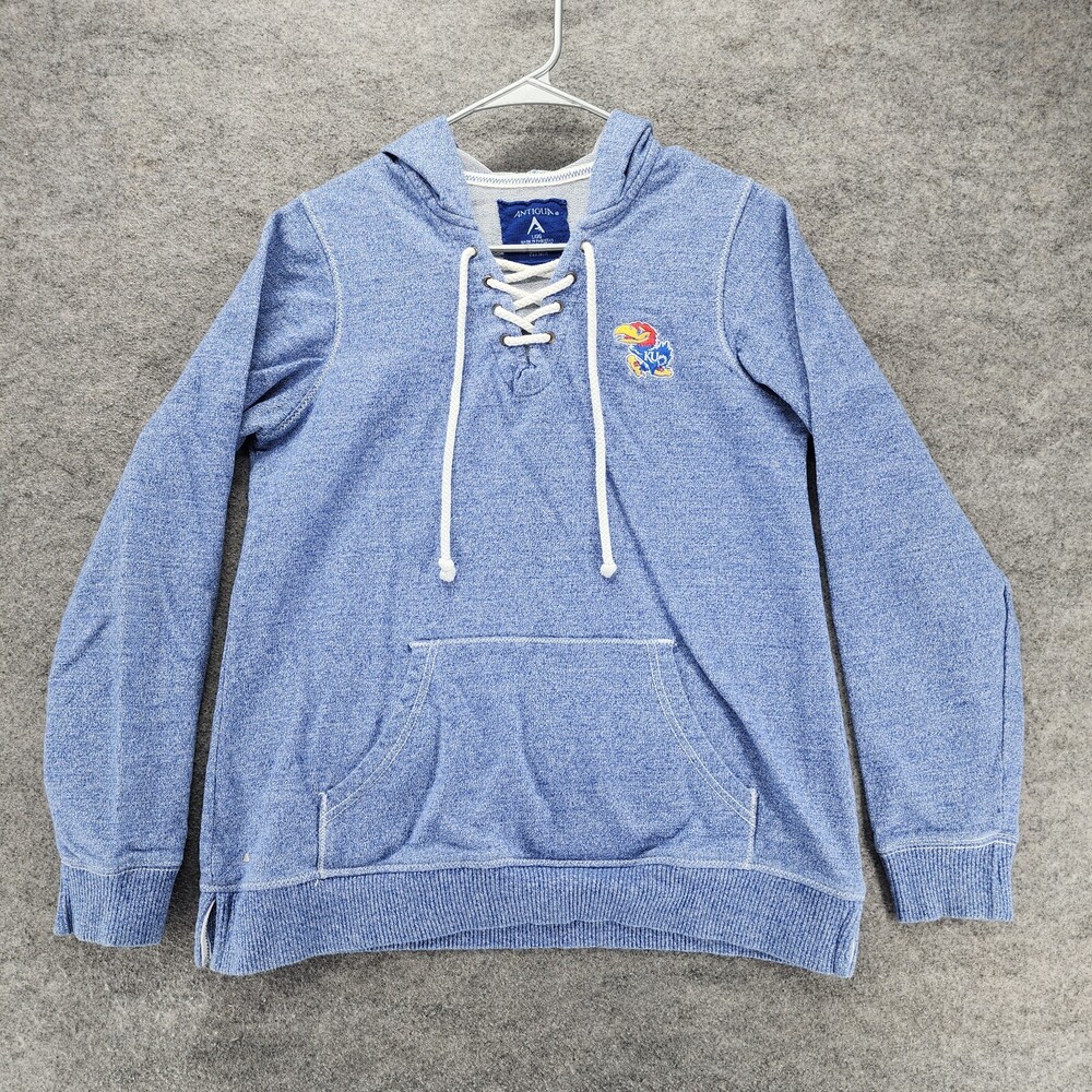 Kansas Jayhawks Hoodie Womens Large Antigua Long Sleeve Blue